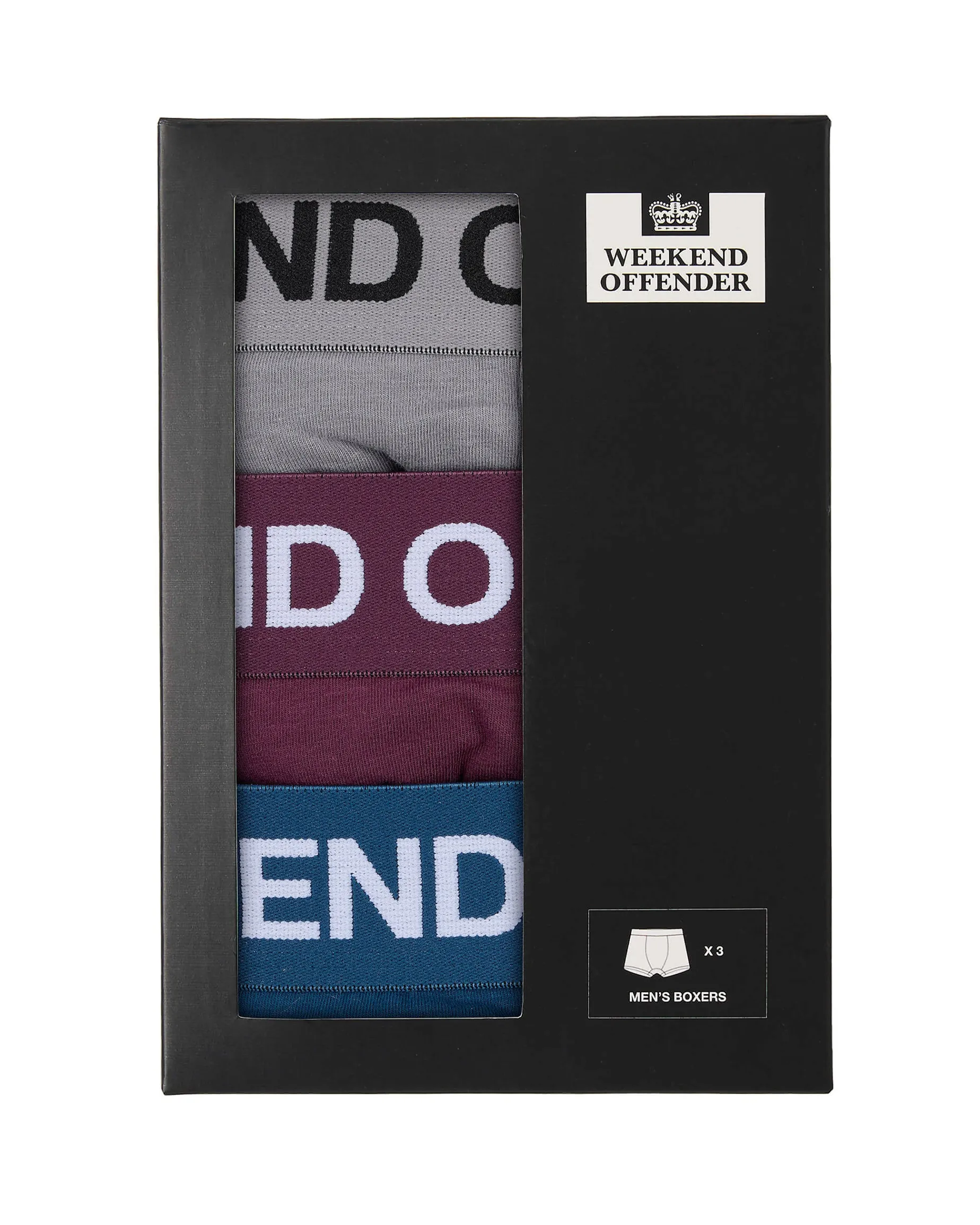 Boxershorts 3er-Pack Hellgrau/ Deep Plum/ Wacholderblau
