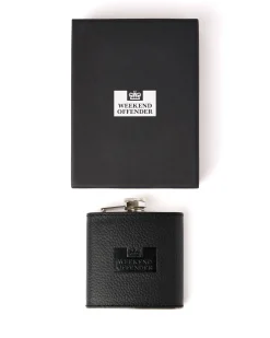 Flachmann aus Leder mit Geschenkbox Schwarz