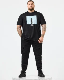 Große Größen - Supernova Grafik T-Shirt Schwarz/Blau