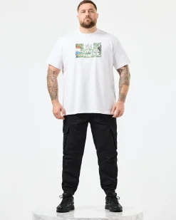 Große Größen - T-Shirt mit Badman-Grafik in Weiß