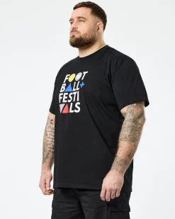 Große Größen - T-Shirt mit Grafik „Football + Festivals“ in Schwarz
