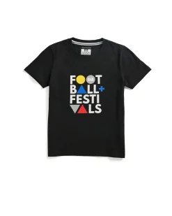 Kinder T-Shirt mit Grafik „Football + Festivals“ in Schwarz