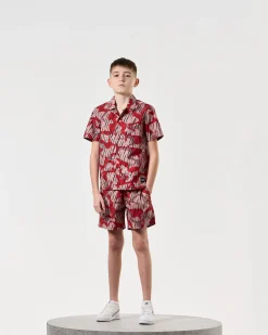 Monuriki Camo Shirt für Kinder, Blaze Red Rain Camo