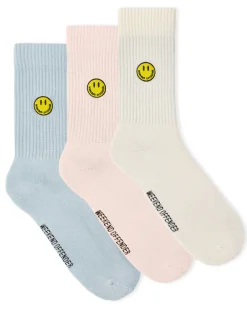 Smiley Sportsocken Rosa/Blau/Creme