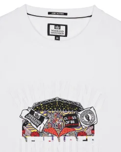 T-Shirt mit aufgestickter Pyramiden-Grafik in Weiß