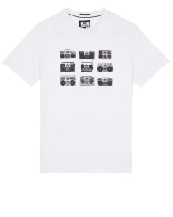 T-Shirt mit Boombox-Grafik in Weiß