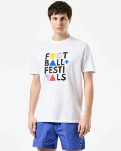 T-Shirt mit Grafik „Football + Festivals“ in Weiß