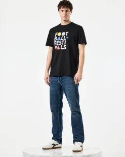 T-Shirt mit Grafik „Football + Festivals“ in Schwarz