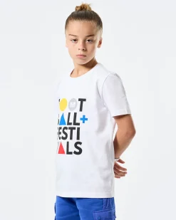 T-Shirt mit Grafik „Football + Festivals“ für Kinder in Weiß