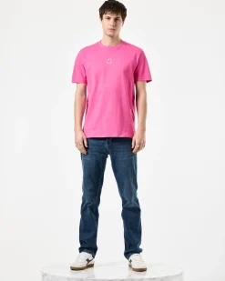 T-Shirt mit Smile-Grafik in Bonbonrosa
