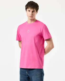 T-Shirt mit Smile-Grafik in Bonbonrosa