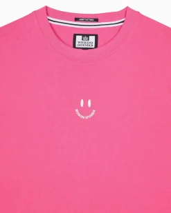 T-Shirt mit Smile-Grafik in Bonbonrosa
